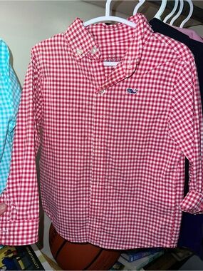 Vineyard Vines Red and White Gingham Button-Down Shirt